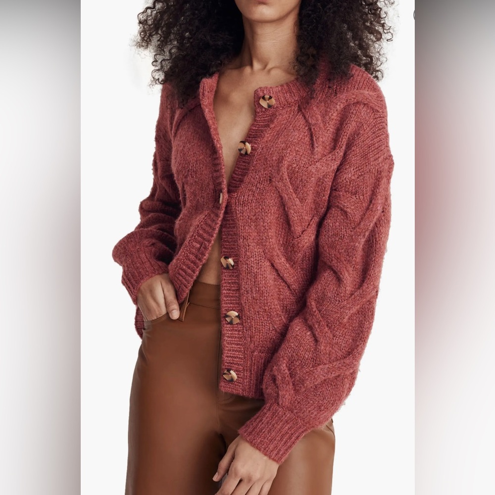 Madewell cable ashmont cardigan heather tulip